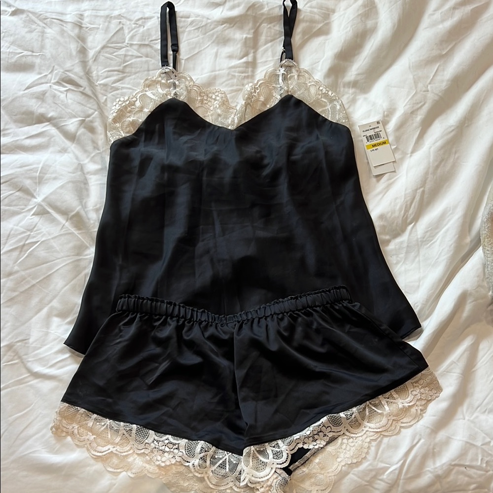 Flora Nikrooz Black and Cream Lace Pajama Set